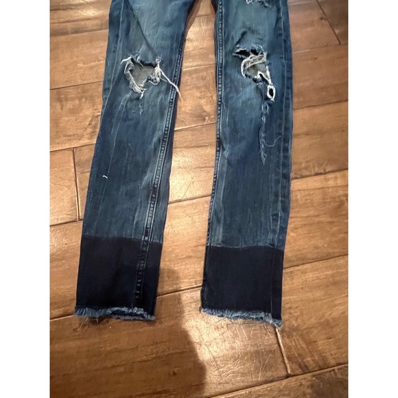 Zara‎ Basic Ripped Distressed Jeans Dark Wash Denim Blue Jeans Size 6 - Picture 2 of 5